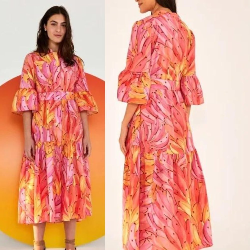 NWT Farm Rio Pink Ombre Bananas Midi Dress